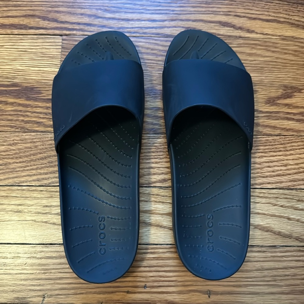 Black Croc Splash Slide Sandal